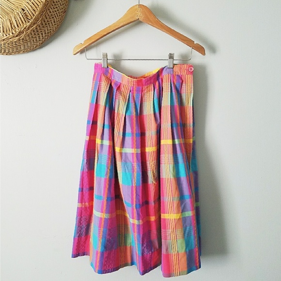 Vintage Dresses & Skirts - 🍃 Vintage | 70s Fun Rainbow Pleated Plaid Skirt